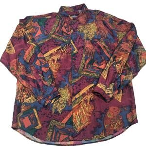 Direct Hit washable vintage 100% silk abstract shirt Medium